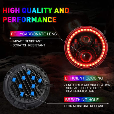 7 Inch Round Car Headlights with RGB LED Halo High Low Beam Aluminum Sealed Beam Headlamps