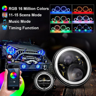 7 Inch Round Car Headlights with RGB LED Halo High Low Beam Aluminum Sealed Beam Headlamps