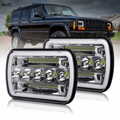 High/Low Beam LED Headlights with Halo Angel Eyes DRL Turn Signal Light 5x7/7x6 Chips
