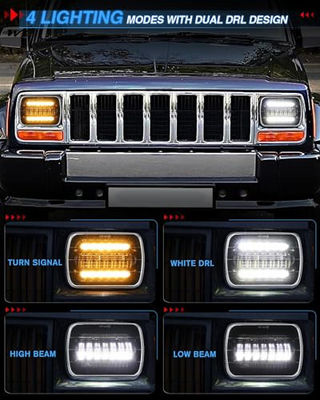 100W 9880LM DOT Amber/White DRL Turn Signal Rectangular Headlamp Special Feature High Beam
