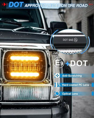 100W 9880LM DOT Amber/White DRL Turn Signal Rectangular Headlamp Special Feature High Beam