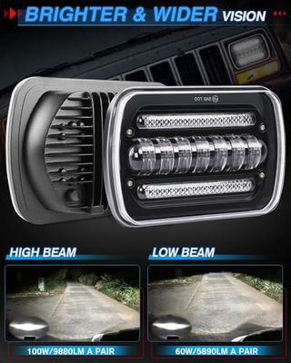 100W 9880LM DOT Amber/White DRL Turn Signal Rectangular Headlamp Special Feature High Beam