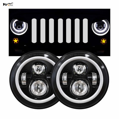 7 Inch LED Headlights with Turn Signal Amber White DRL and Black Halo Performance