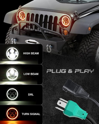 7 Inch LED Headlights with Turn Signal Amber White DRL and Black Halo Performance