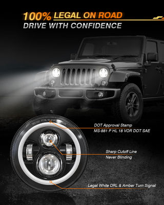 7 Inch LED Headlights with Turn Signal Amber White DRL and Black Halo Performance