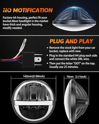 5.75 Inch LED Headlights 4PCS White DRL H4 Hi/Low Headlight Item Weight 5.08 pounds