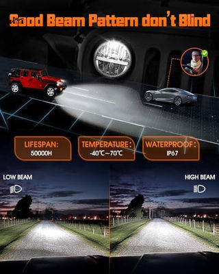 Black 7 inch LED Headlight Round Reflector with Amber Turn Signal and White Hi/lo Beam