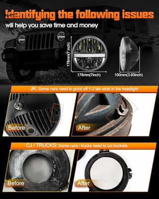 Black 7 inch LED Headlight Round Reflector with Amber Turn Signal and White Hi/lo Beam