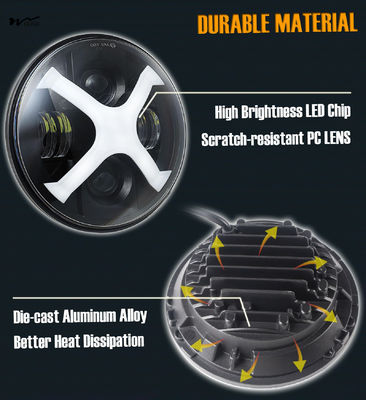 7inch Round LED Headlights X-Style White DRL Blue Turn Signal Vehicle Service Type Car