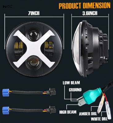 7inch Round LED Headlights X-Style White DRL Blue Turn Signal Vehicle Service Type Car