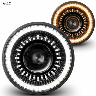 7 Inch LED Headlights Round High Low Sealed Beam HALO DRL Turn Signal Replacement for Jeep