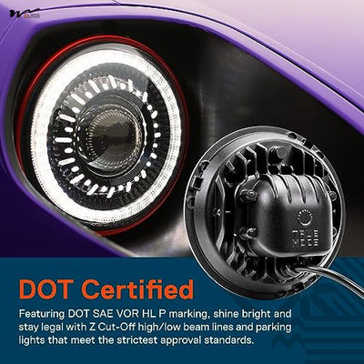 7 Inch LED Headlights Round High Low Sealed Beam HALO DRL Turn Signal Replacement for Jeep