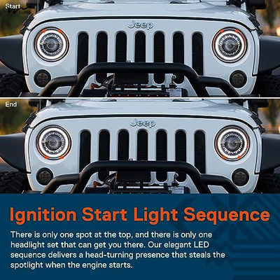 7 Inch LED Headlights Round High Low Sealed Beam HALO DRL Turn Signal Replacement for Jeep