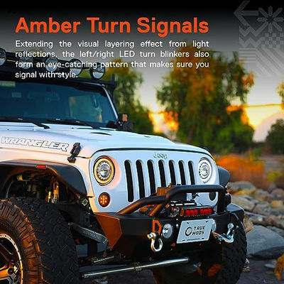 7 Inch LED Headlights Round High Low Sealed Beam HALO DRL Turn Signal Replacement for Jeep