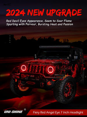 7 inch LED Headlight DOT Round Headlight with Amber Turn Signal and Hell Red Halo