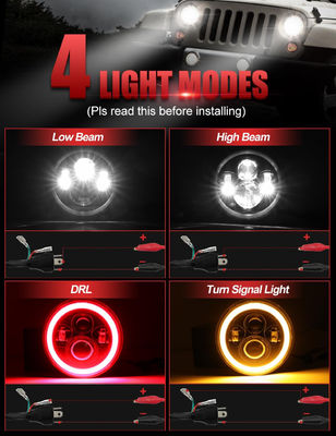 7 inch LED Headlight DOT Round Headlight with Amber Turn Signal and Hell Red Halo