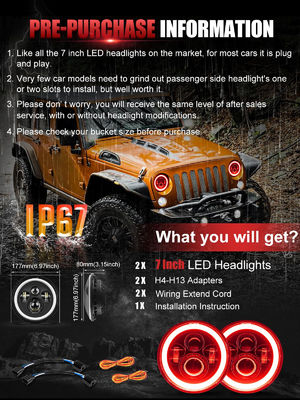 7 inch LED Headlight DOT Round Headlight with Amber Turn Signal and Hell Red Halo
