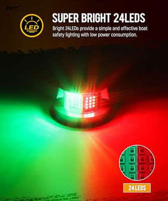 24 LED Red and Green Navigation Light for Pontoon Yacht Skiff Skeeter Front Trucks