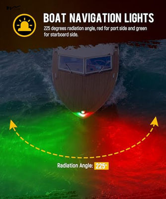 24 LED Red and Green Navigation Light for Pontoon Yacht Skiff Skeeter Front Trucks
