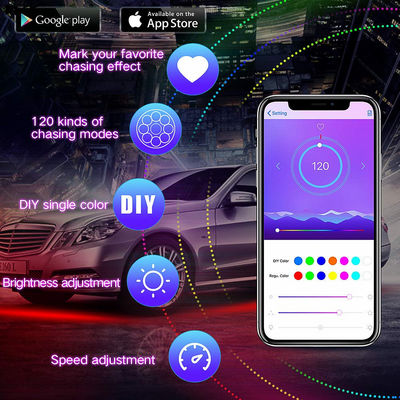 Bluetooth Controlled Car Underglow Lights with Dream Color Chasing 6 Pcs 12V 300 LEDs