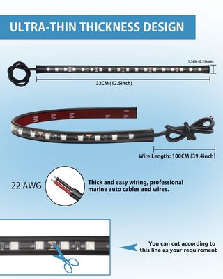 32cm Waterproof LED Light Strip for Cars Motorcycles Golf Carts Long Working Time