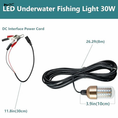 12V 30W IP68 Underwater Fish Finder Lamp Plastic Aluminum LED Night Fishing Light