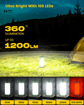 106LED Camping Lantern 5 Brightness Levels Up to 1200LM 3 Modes SOS 80hrs Working Time IP68 Waterproof Emergency Light