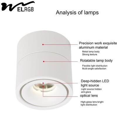 Smart Home LED Cylindrical COB Open-Mounted Downlights with 90 CRI and No Hole Design