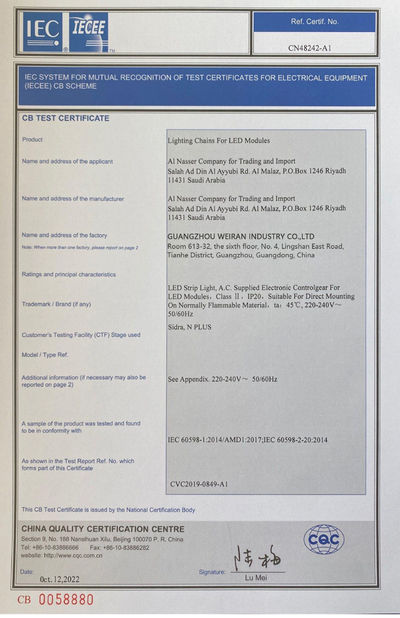 China Guangzhou Weiran Industry Co., Ltd. certifications