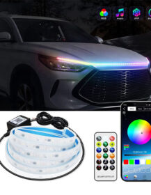 Exterior Car LED Hood Light Strip 59 Inch Car Under Hood Decoration Light Strips Flexible Waterproof Daytime Running Light Strip