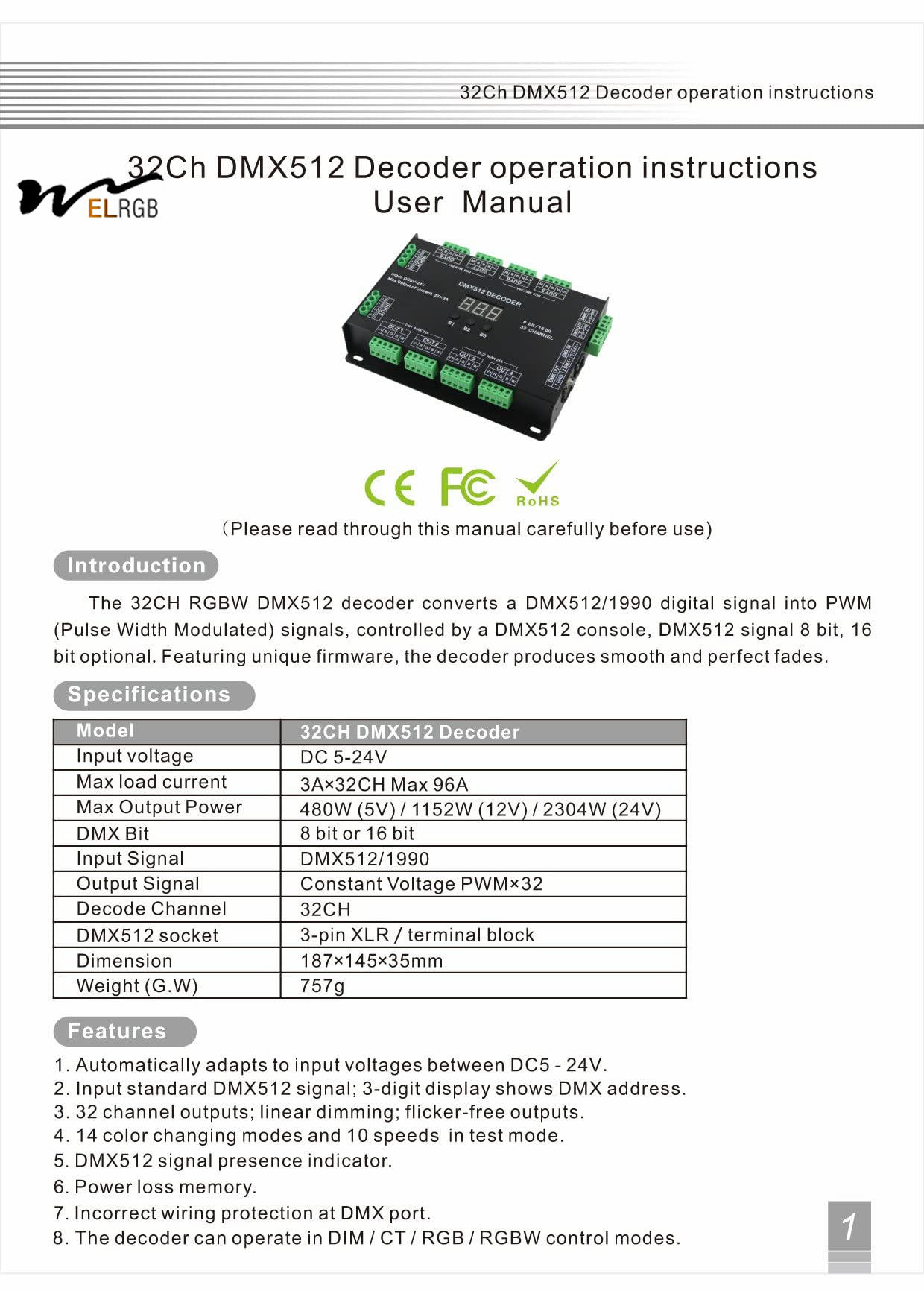 32 Channel 96A RGBW DMX 512 LED Decoder Controller DMX Dimmer DC5-24V RGBW RGB LED Light 8 Bit/16 Bit - Image 2