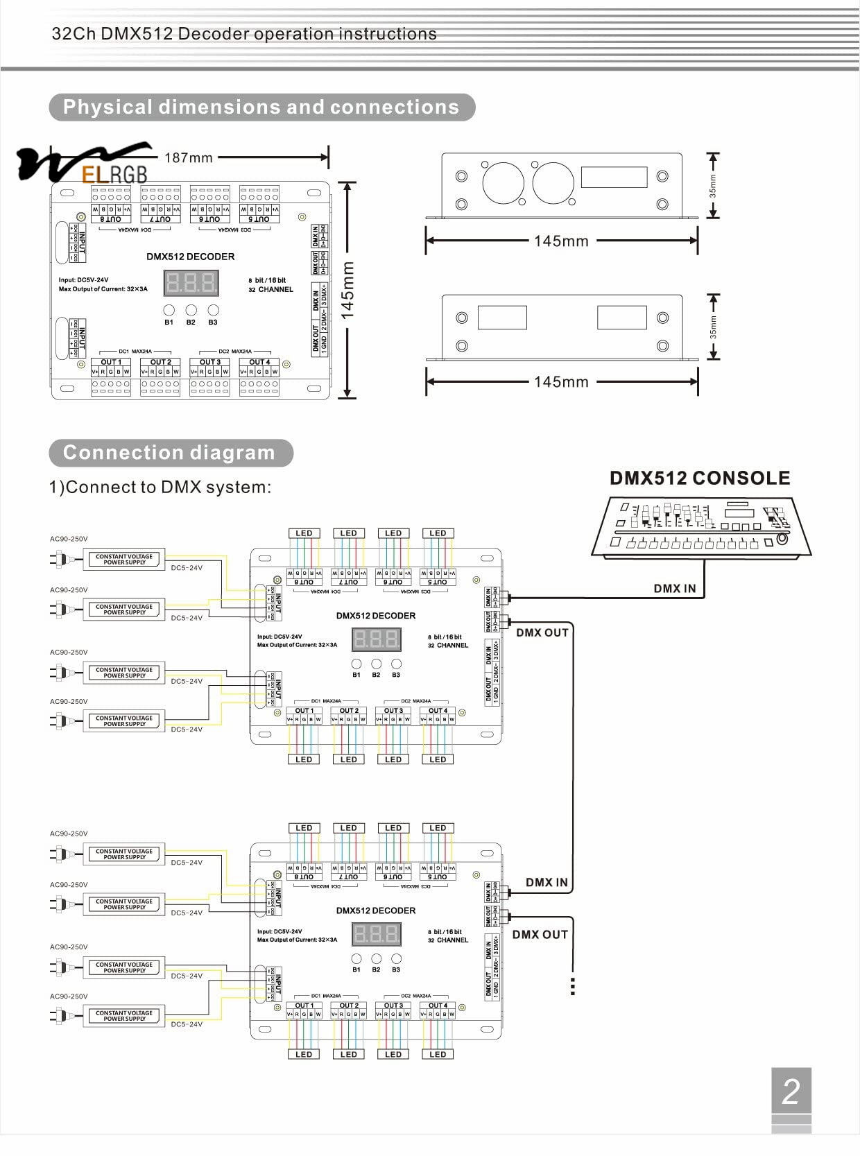 32 Channel 96A RGBW DMX 512 LED Decoder Controller DMX Dimmer DC5-24V RGBW RGB LED Light 8 Bit/16 Bit - Image 4